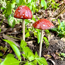 Load image into Gallery viewer, Set of 2 Ceramic Mushroom Garden Sculptures, Rustic Ornaments (30 cm / 1 ft Tall)