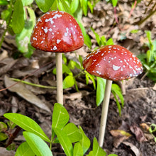 Load image into Gallery viewer, Set of 2 Ceramic Mushroom Garden Sculptures, Rustic Ornaments (30 cm / 1 ft Tall)