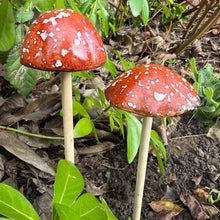 Load image into Gallery viewer, Set of 2 Ceramic Mushroom Garden Sculptures, Rustic Ornaments (30 cm / 1 ft Tall)