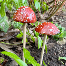 Load image into Gallery viewer, Set of 2 Ceramic Mushroom Garden Sculptures, Rustic Ornaments (30 cm / 1 ft Tall)
