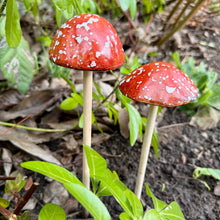 Load image into Gallery viewer, Set of 2 Ceramic Mushroom Garden Sculptures, Rustic Ornaments (30 cm / 1 ft Tall)
