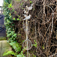 Load image into Gallery viewer, Large Rusty Metal Garden Ornament with Golden Accents – Bird Design Garden Stake (162 cm)