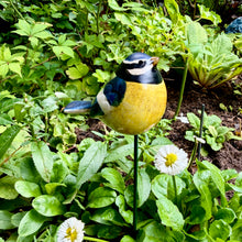 Load image into Gallery viewer, Ceramic Blue Tit Garden Ornament, Metal Stake (25 cm)