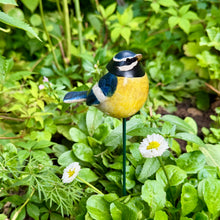 Load image into Gallery viewer, Ceramic Blue Tit Garden Ornament, Metal Stake (25 cm)