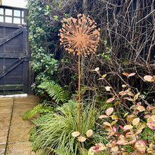 Load image into Gallery viewer, Large Metal Dandelion Garden Sculpture – Rustic Brown Outdoor Ornament (120 cm)
