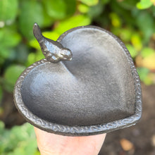 Load image into Gallery viewer, Small Cast Iron Heart Shaped Bird Bath with 3D Bird