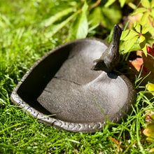 Load image into Gallery viewer, Small Cast Iron Heart Shaped Bird Bath with 3D Bird