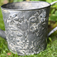 Load image into Gallery viewer, Grey Metal Medium Sized Watering Can, Embossed Floral Design