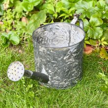 Load image into Gallery viewer, Grey Metal Medium Sized Watering Can, Embossed Floral Design
