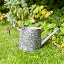 Load image into Gallery viewer, Grey Metal Medium Sized Watering Can, Embossed Floral Design
