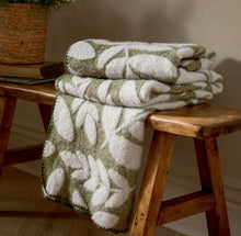 Load image into Gallery viewer, Hazel Woven Throw – Olive Green Leaf Pattern Blanket