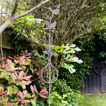 Load image into Gallery viewer, Large Rusty Metal Garden Ornament with Golden Accents – Bird Design Garden Stake (162 cm)