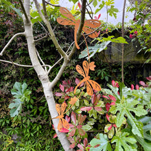 Load image into Gallery viewer, Large Rusty Metal Dragonfly Hanging Garden Ornament, Wall Art (75 cm)