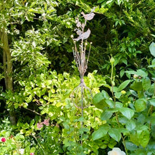 Load image into Gallery viewer, Large Rusty Metal Garden Ornament with Golden Accents – Bird Design Garden Stake (162 cm)