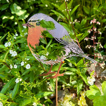 Load image into Gallery viewer, Metal Robin Garden Ornament on Stake - Rustic Garden Decoration (42 cm)