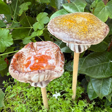 Load image into Gallery viewer, Set of 2 Medium Ceramic Mushroom Ornaments with Wooden Stalks (31.5 cm)