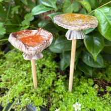 Load image into Gallery viewer, Set of 2 Medium Ceramic Mushroom Ornaments with Wooden Stalks (31.5 cm)