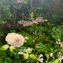 Load image into Gallery viewer, Metal Dragonfly Garden Ornament on Stake – Rustic Outdoor Decoration (90 cm)