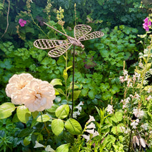 Load image into Gallery viewer, Metal Dragonfly Garden Ornament on Stake – Rustic Outdoor Decoration (90 cm)