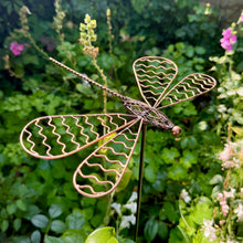 Load image into Gallery viewer, Metal Dragonfly Garden Ornament on Stake – Rustic Outdoor Decoration (90 cm)