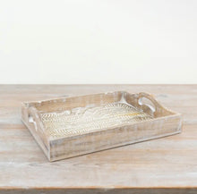 Load image into Gallery viewer, Whitewashed Rectangular Fern Leaf Wooden Tray