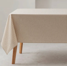 Load image into Gallery viewer, Large Beige Striped Organic Cotton Tablecloth – 140 x 300 cm
