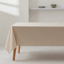Load image into Gallery viewer, Large Beige Striped Organic Cotton Tablecloth – 140 x 300 cm