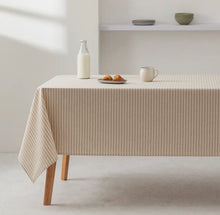 Load image into Gallery viewer, Large Beige Striped Organic Cotton Tablecloth – 140 x 300 cm